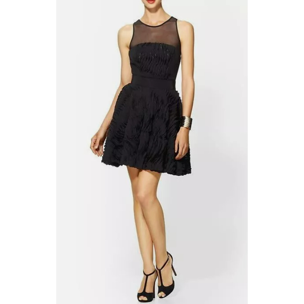 Milly Dress Womens Sz 2 Black Cocktail Stunning Plisse Twirl Illusion Mesh Silk
